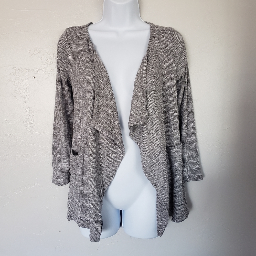 Epic Threads Girls Medium Grey Cardigan Ribbed Draped Front Gray Sweater